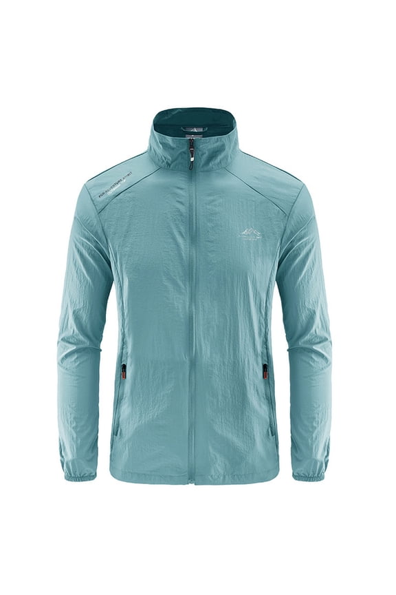 Men's Sun Protection Lightweight Outdoor Full Zip Stand Collar Ice Silk Athletic Running Jackets with Pockets Sky Blue