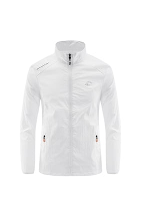 Men's Sun Protection Lightweight Outdoor Full Zip Stand Collar Ice Silk Athletic Running Jackets with Pockets White
