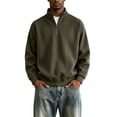 thumbnail image 1 of FRSASU Men's Sweatshirts Half Zip Mock Neck Pullover Ribbed Knit Sweatshirt Casual Slim Fit Fall Winter Tops Army Green, 1 of 8
