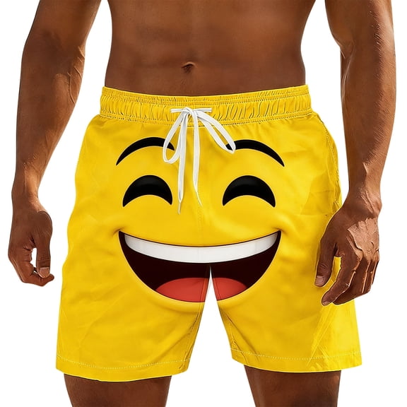 FRSASU Men's Swim Trunks Yellow Smiley Face Quick Dry Short Beach Swimming Summer Board Short Pants with Pockets Yellow