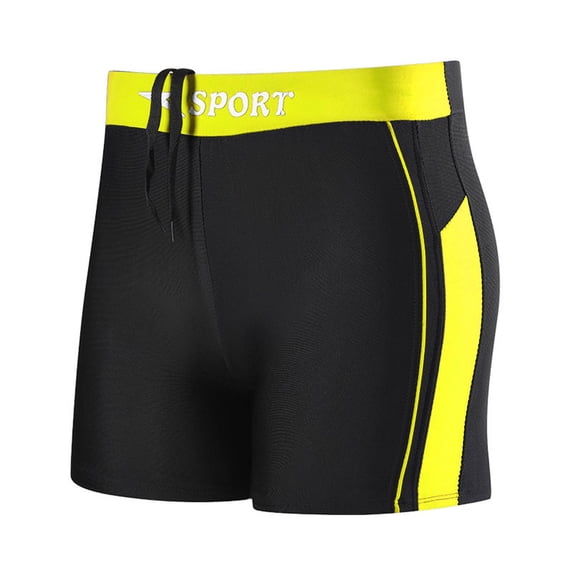 FRSASU Men's Swim Trunks with Compression Lined Drawstring Swim Shorts Quick Dry Swimwear Boardshorts with Boxer Brief Liner Yellow