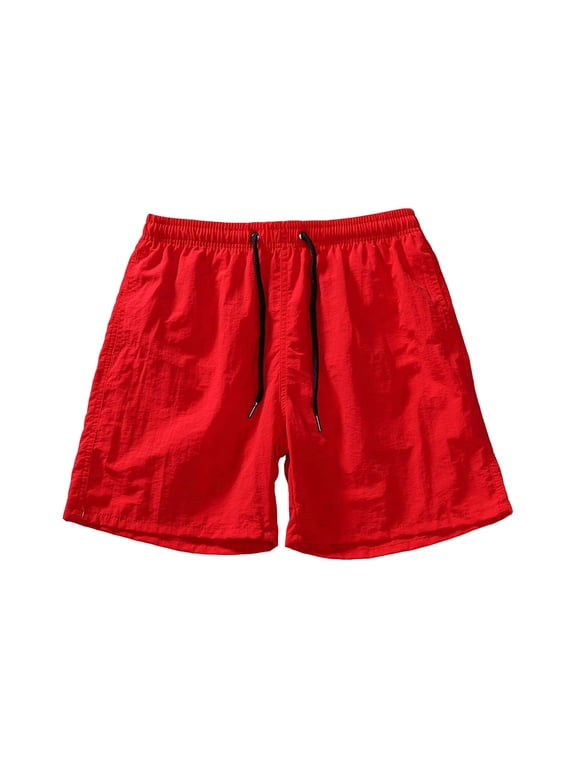 Men's Swim Trunks with Mesh Lining Beach Bathing Suits Outdoor Sports Quick Dry Swimming Trunks with Pockets Red