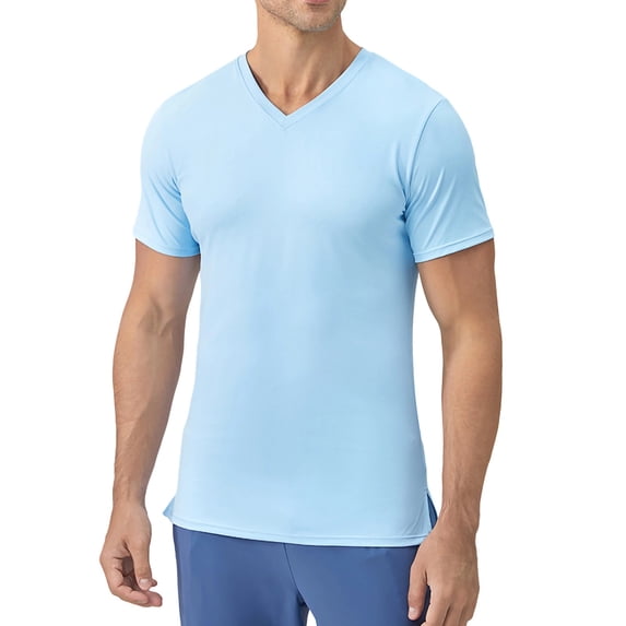 FRSASU Men's T-Shirts Short Sleeve Quick Dry Swim V-Neck Shirt Summer Workout Rash Guard Undershirt Tee Tops Blue