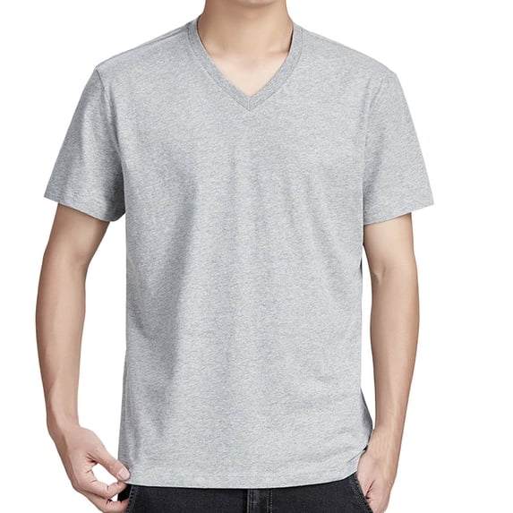 FRSASU Men's T-Shirts Short Sleeve V-Neck 100% Cotton Tee Solid Color Loose Fit Casual Simple Comfortable Basic Tops Gray