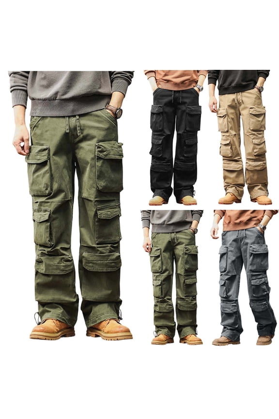 Men's Tactical Cargo Pants Water Resistant Hiking Pant Drawstring Elastic Waist Work Pant with Flap Pocket Khaki