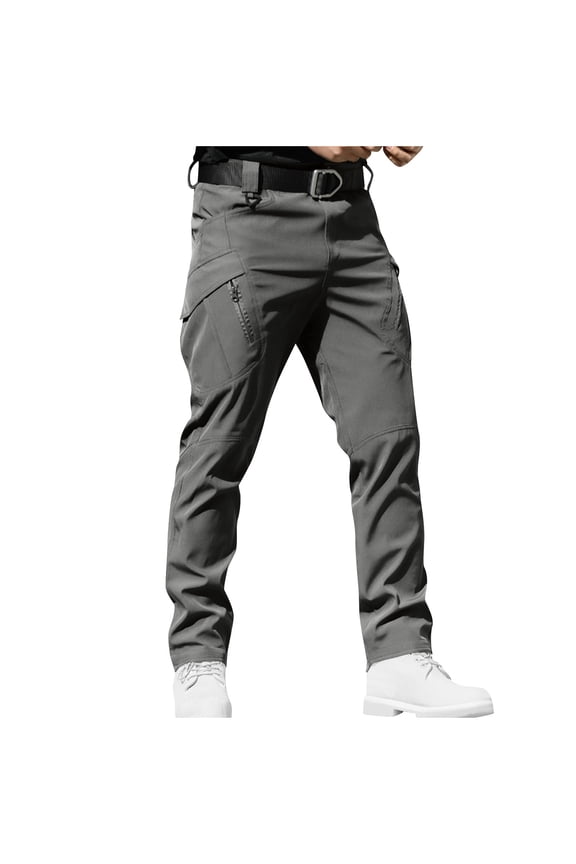 Men's Tactical Cargo Pants Waterproof Lightweight Hiking Pants Combat Work Trousers with Multi Pockets, No Belt Gray