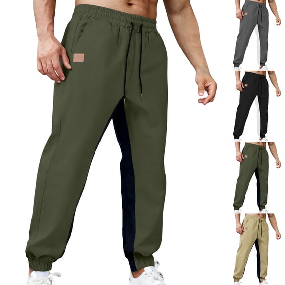FRSASU Men's Tall Color Blocked Tapered Sweatpants with Pockets Lightweight Joggers for Athletic Workout Casual Khaki