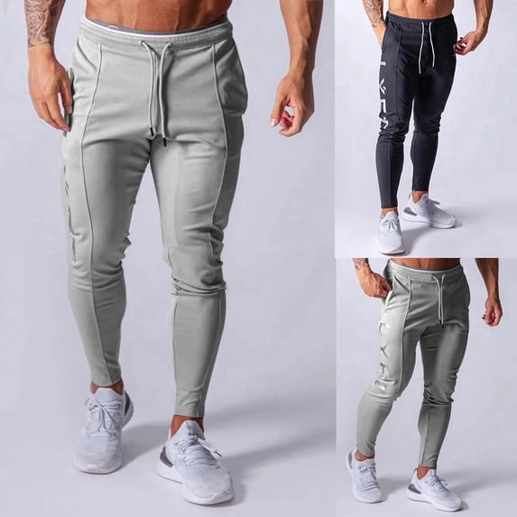 FRSASU Men's Tapered Gym Joggers, Lightweight Training Cuffed Sweatpants with Pocket and Drawstring, Slim Fit Athletic Running Pants Gray