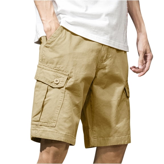 FRSASU Men's Thin Straight Leg Cargo Shorts Light Multi-Pocket for Summer Outdoor Wear Athletic Short Pant Khaki