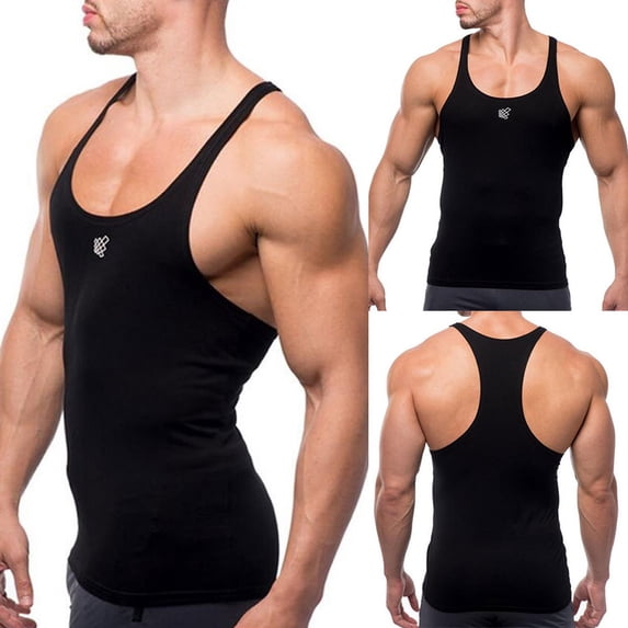 FRSASU Men's Thin Strap Stringer Tank Tops, Quick Dry Bodybuilding Stringer Weight-Training Y-Back Shirts Black
