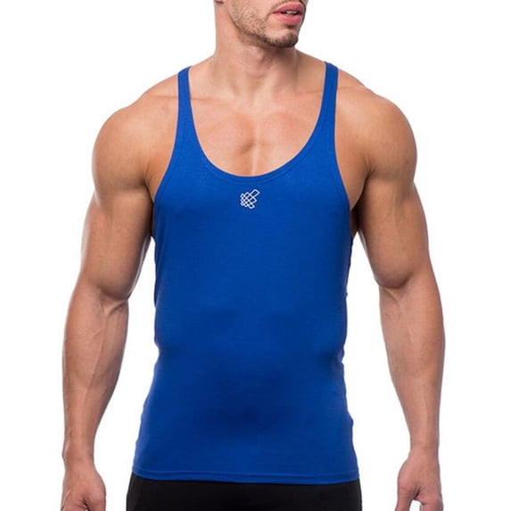 FRSASU Men's Thin Strap Stringer Tank Tops, Quick Dry Bodybuilding Stringer Weight-Training Y-Back Shirts Blue