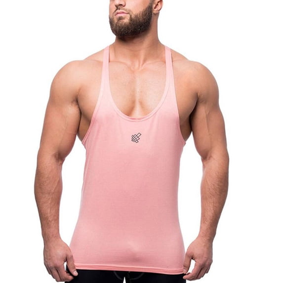 FRSASU Men's Thin Strap Stringer Tank Tops, Quick Dry Bodybuilding Stringer Weight-Training Y-Back Shirts Pink