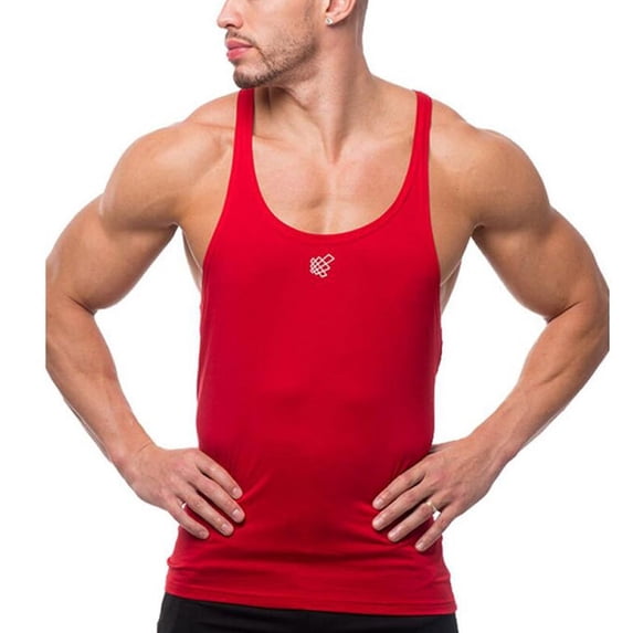 FRSASU Men's Thin Strap Stringer Tank Tops, Quick Dry Bodybuilding Stringer Weight-Training Y-Back Shirts Red