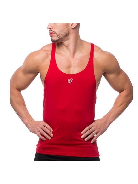 Men's Thin Strap Stringer Tank Tops, Quick Dry Bodybuilding Stringer Weight-Training Y-Back Shirts Red