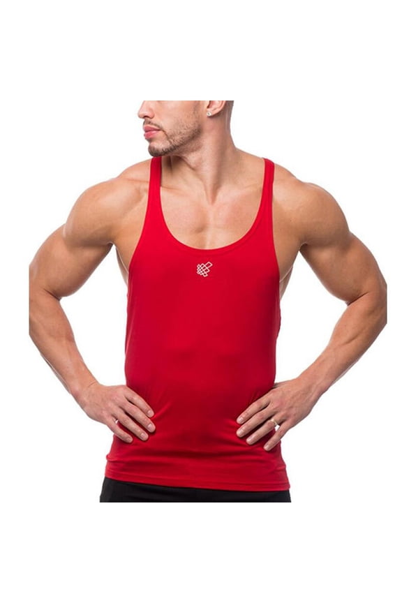 Men's Thin Strap Stringer Tank Tops, Quick Dry Bodybuilding Stringer Weight-Training Y-Back Shirts Red