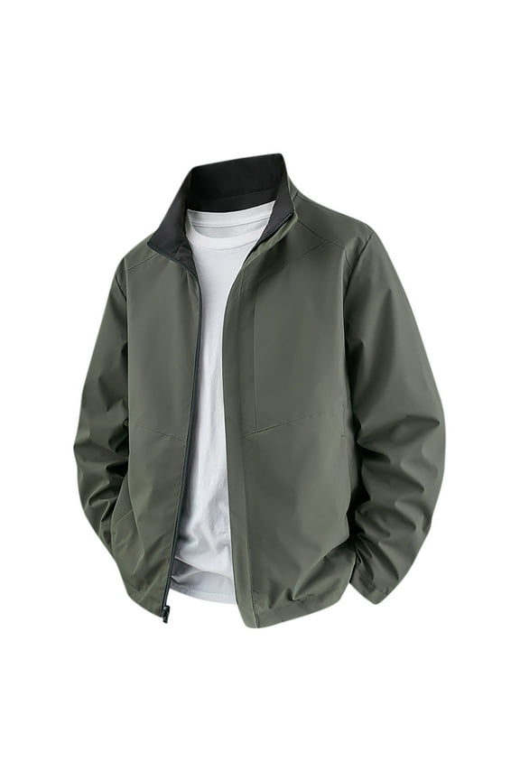 Men's Track Jackets Lightweight Full-Zip Stand up Collar Double-Sided Wear Thin Casual Coat Workout Running Athletic Active Jacket with Pockets Army Green