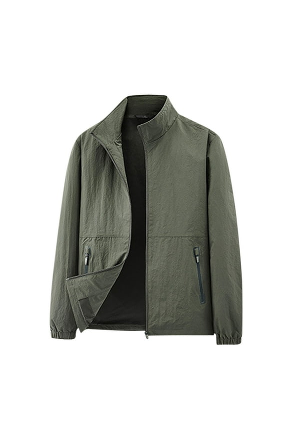 Men's Track Jackets Lightweight Full-Zip Stand up Collar Casual Coat Workout Running Athletic Active Jacket with Pockets Army Green