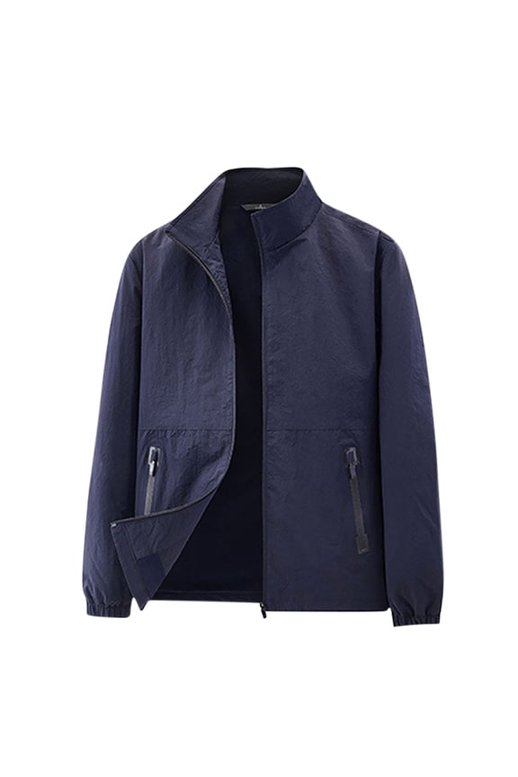 Men's Track Jackets Lightweight Full-Zip Stand up Collar Casual Coat Workout Running Athletic Active Jacket with Pockets Dark Blue