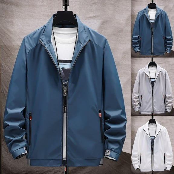 FRSASU Men's Track Stand up Collar Jackets Lightweight Full-Zip Casual Coat Workout Running Athletic Active Jacket with Pockets White