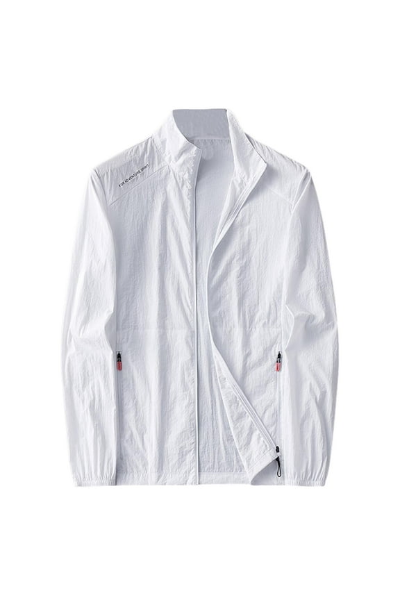 Men's Track Stand up Collar Jackets Lightweight Full-Zip Casual Coat Workout Running Athletic Active Jacket with Pockets White