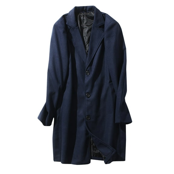 FRSASU Men's Trench Coat Slim Fit Lapel Single Breasted Top Coat Winter Warm Long Windbreaker Jacket Navy
