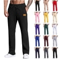 thumbnail image 1 of FRSASU Men's Trendy Straight Long Pants Elastic Waist Drawstring Athletics Leisure Trousers with Pockets Leather Labels Yellow, 1 of 6