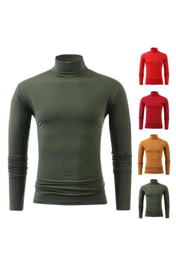 Men's Turtleneck Shirts, Long Sleeve Casual Pullover Sweaters Mock Neck Knitted T-Shirt Basic Slim Fit Tops Wine