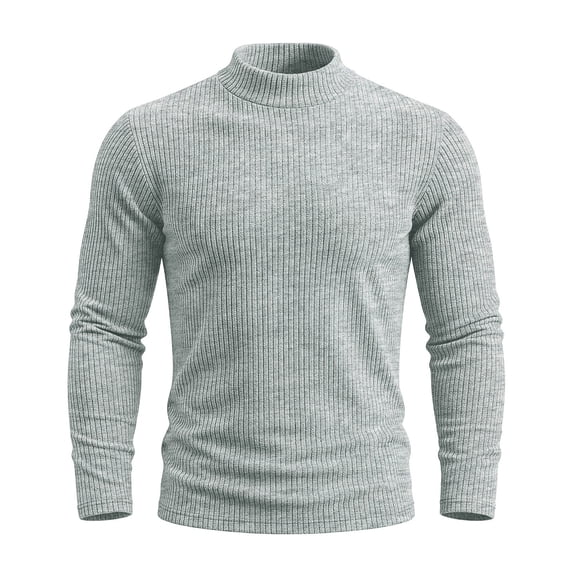 FRSASU Men's Turtleneck Sweater Long Sleeve Casual Ribbed Knitted High Neck Fall Winter Pullover Sweaters Silver