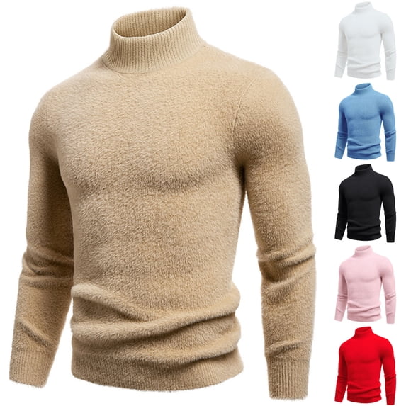 FRSASU Men's Turtleneck Sweaters Cozy Wool Blend Mid-Weight Slim Fit Highneck Pullover Sweaters Red