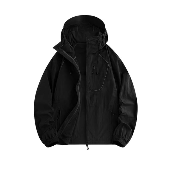 FRSASU Men's UPF 50+ Breathable Quick-Dry Outdoors Sun Jacket with Adjustable Hood & Elastic Cuffs Black