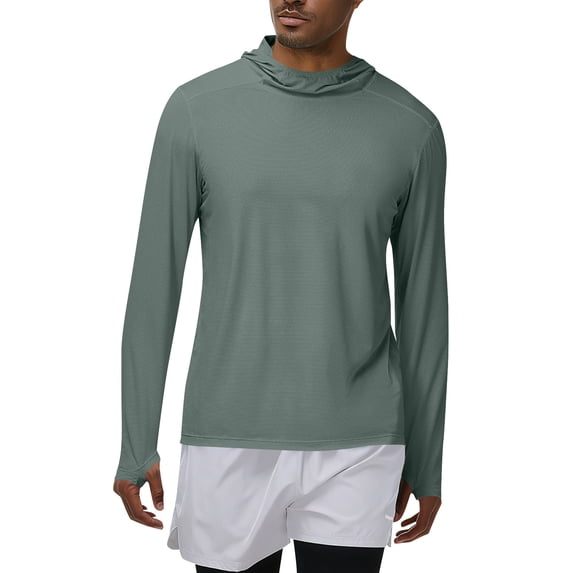 FRSASU Men's UPF 50+ Sun Protection Hoodie Lightweight Long Sleeve Fishing Shirts UV Hiking Running Rash Guard Army Green