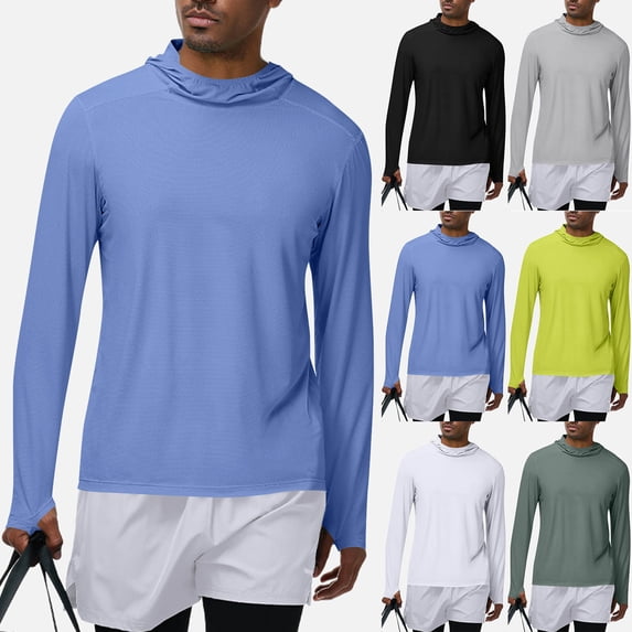 FRSASU Men's UPF 50+ Sun Protection Hoodie Lightweight Long Sleeve Fishing Shirts UV Hiking Running Rash Guard Yellow
