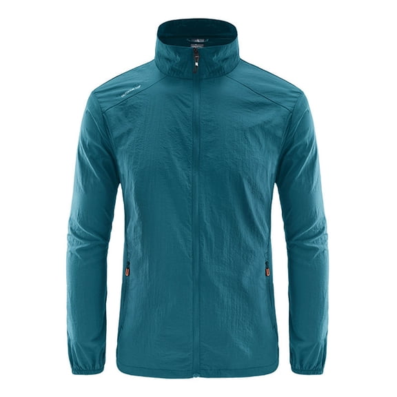 FRSASU Men's UPF 50+ Sun Protection Jacket Zip Up Stand Collar Lightweight Fishing Quick Dry Long Sleeve Rash Guard Coat Light Blue