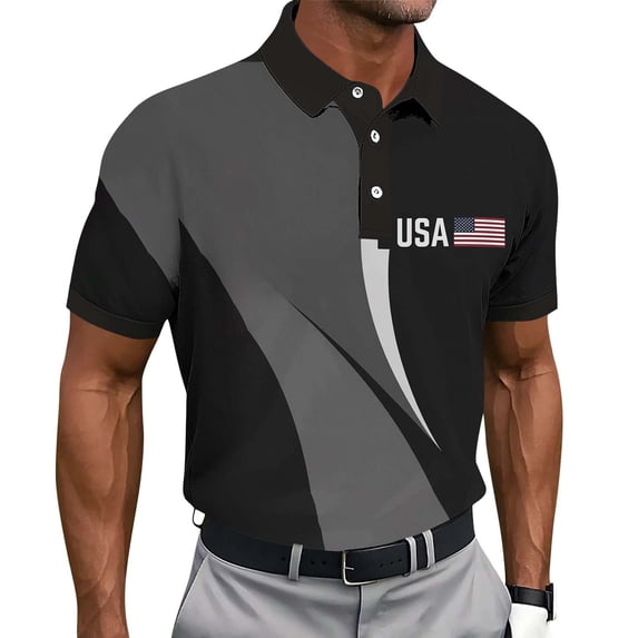 FRSASU Men's USA Flag Polo Shirt Short Sleeve Independence Day American Patriotic Shirts Breathable Outdoor Golf Shirts Dark Gray-B