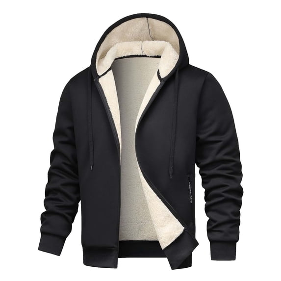 FRSASU Men's Ultra Soft Sherpa Lined Hoodie - Full Zip Fleece Lining Heavy Duty Sweatshirts Winter Outfit Men with Pocket Black