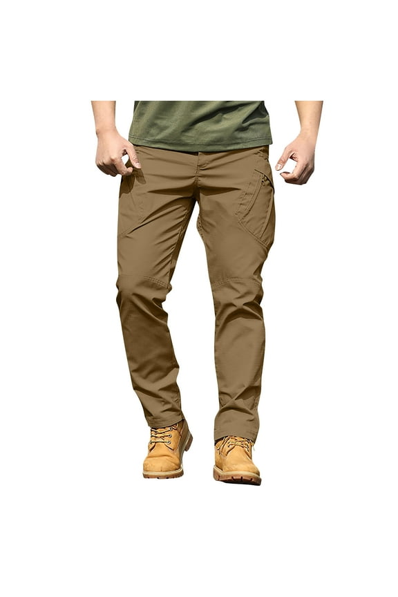 Men's Utility Flex Cargo Pants, Classic-Fit Casual Stretch Work Pants, Water Resistant Lightweight Hiking Pants Brown