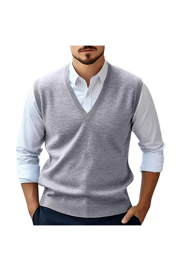 Men’s V-Neck Sleeveless Sweater Vest – Solid Knit Vest for Men, Classic Pullover Style, Mens Sweater Vest Gray