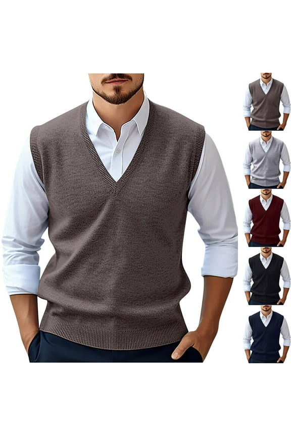 Men’s V-Neck Sleeveless Sweater Vest – Solid Knit Vest for Men, Classic Pullover Style, Mens Sweater Vest Wine