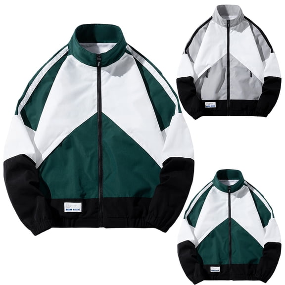 FRSASU Men's Varsity Jacket Zipper Color Block Fashionable Casual Jackets Long Sleeve Coats Streetwear Gray