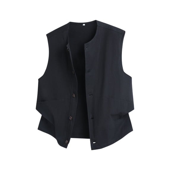 FRSASU Men's Vest Button Down Lightweight Solid Color Sleeveless Shirts Fishing Safari Travel Outwear with Pockets Black