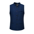thumbnail image 1 of FRSASU Men's Vest Herringbone Height Collar Single Button Solid Waistcoat Wedding Groom Banquet Party Suit Vest Navy, 1 of 9