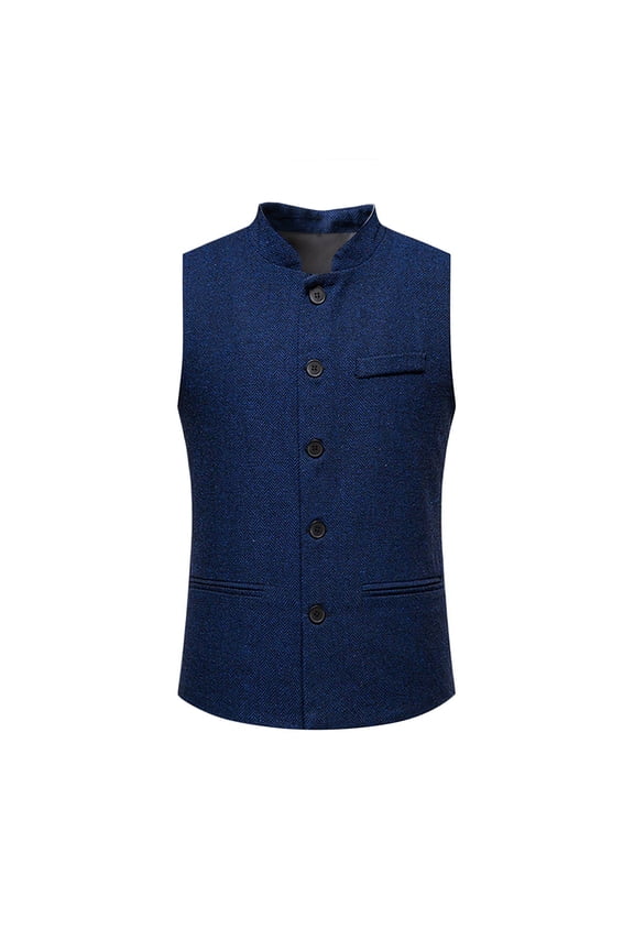 Men's Vest Herringbone Height Collar Single Button Solid Waistcoat Wedding Groom Banquet Party Suit Vest Navy