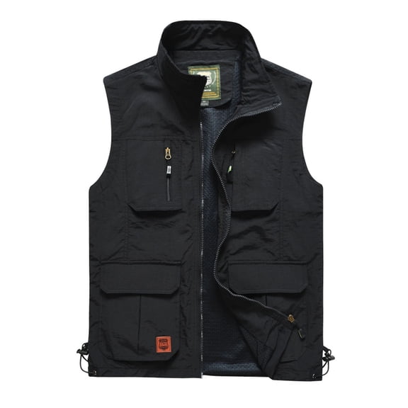 FRSASU Men's Vest Outdoor Work Quick-Dry Hunting Zipper up Travel Fishing Vest with Multi Pockets Black