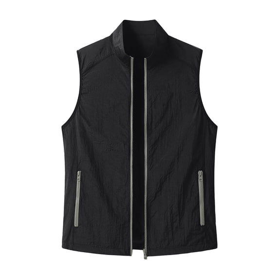 FRSASU Men's Vest Outdoor Workout Lightweight Sleeveless Work Hiking Travel Breathable Sun Protection Jacket with Multiple Pockets Black