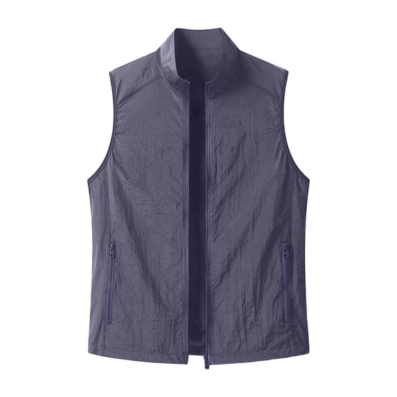 FRSASU Men's Vest Outdoor Workout Lightweight Sleeveless Work Hiking Travel Breathable Sun Protection Jacket with Multiple Pockets Dark Gray