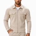 thumbnail image 1 of FRSASU Men's Waffle Knit Zip‑Up Jacket Lapel Collar Casual Coat with Gold‑Tone Button Chest Pockets Beige, 1 of 7