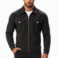 thumbnail image 1 of FRSASU Men's Waffle Knit Zip‑Up Jacket Lapel Collar Casual Coat with Gold‑Tone Button Chest Pockets Black, 1 of 7