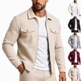 thumbnail image 1 of FRSASU Men's Waffle Knit Zip‑Up Jacket Lapel Collar Casual Coat with Gold‑Tone Button Chest Pockets White, 1 of 7
