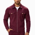 thumbnail image 1 of FRSASU Men's Waffle Knit Zip‑Up Jacket Lapel Collar Casual Coat with Gold‑Tone Button Chest Pockets Wine, 1 of 7