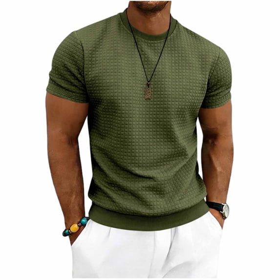 FRSASU Men's Waffle T-Shirt Casual Stretch Solid Crewneck Short Sleeve Lightweight Textured Pullover Tee Tops Army Green